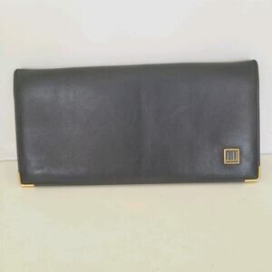 Dunhill Designer Checkbook Card Slim Bill Holder Wallet Black Bifold Leather